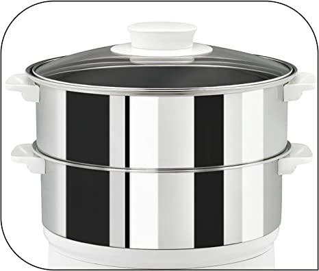 Seb Cuiseur Vapeur série Convenient 2 bols inox, Capacité bol 6 L, Cuisson vapeur, Cuit vapeur compact, Minuteur, Arrêt automatique