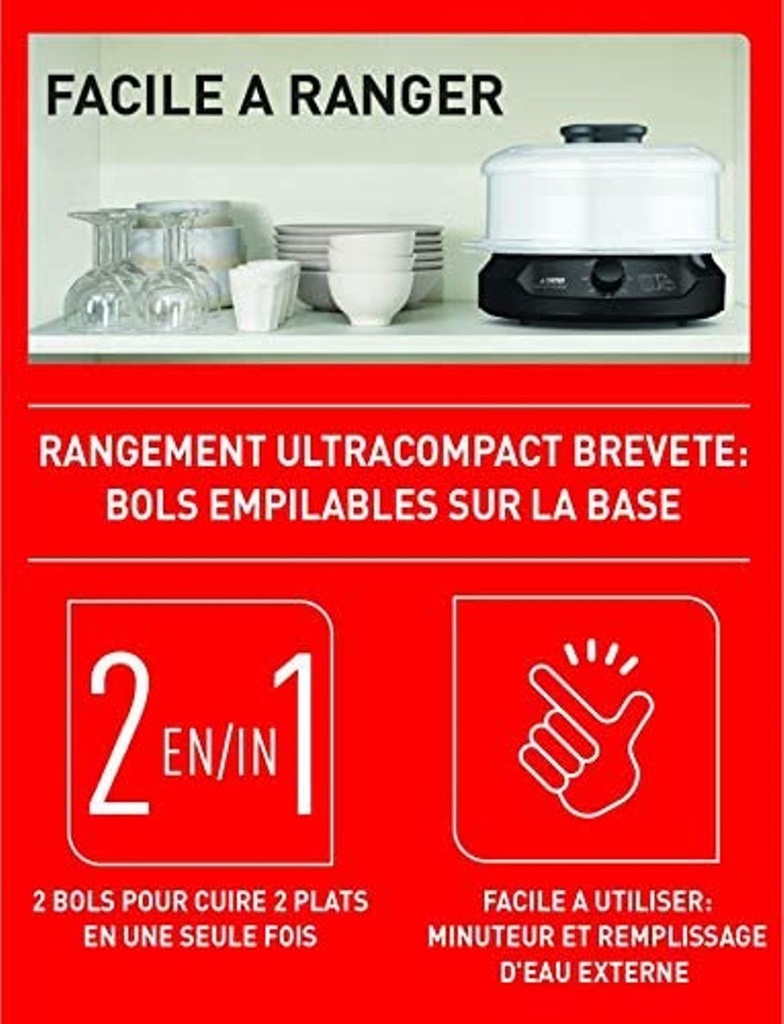 SEB CUISEUR VAPEUR 9 L 800W 3 BOLS EMPILABLE
