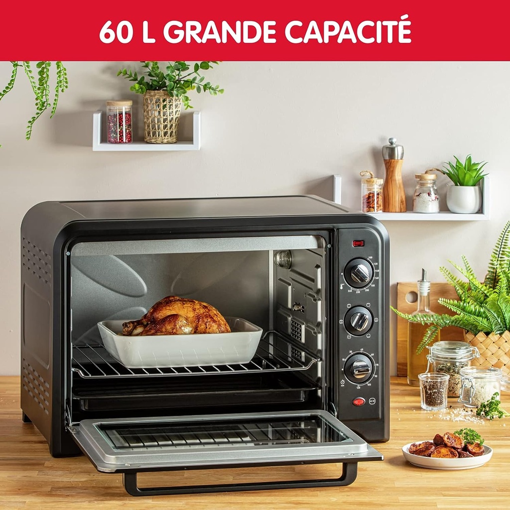 Moulinex Four électrique à chaleur tournante 60 L, 7 modes de cuisson, Tournebroche