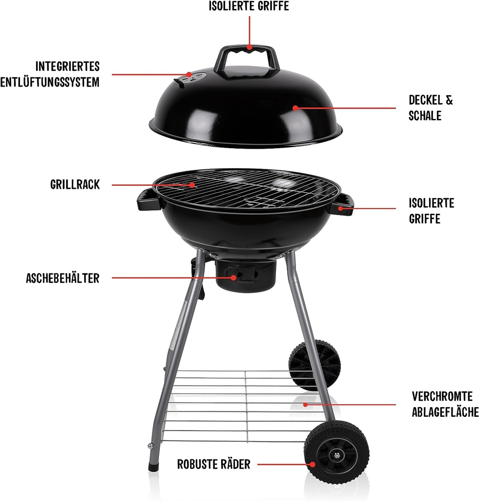 Barbecue sur pied Milano à charbon cylindre noir