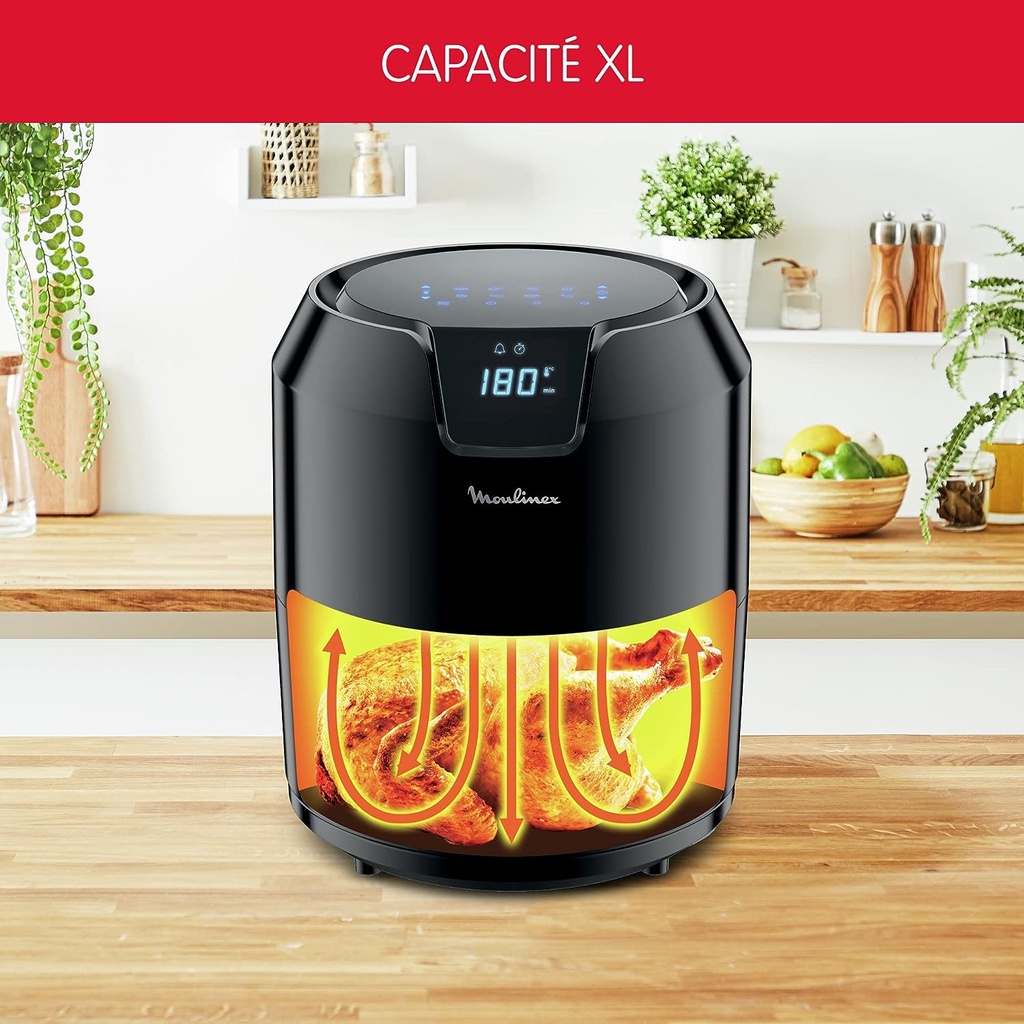 Moulinex Friteuse sans huile XL + gril, 4,2 L, 6 personnes, 8 programmes, Ecran Tactile, Arrêt automatique, Air fryer, Frites, Grillades, Poulet rôti, Easy Fry Digital